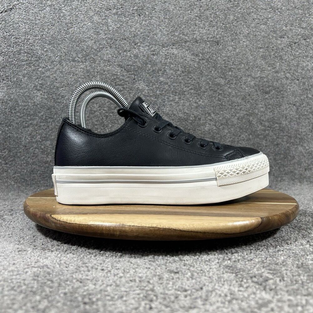 Women’s Black Leather Platform Sneaker - Classic Low Top